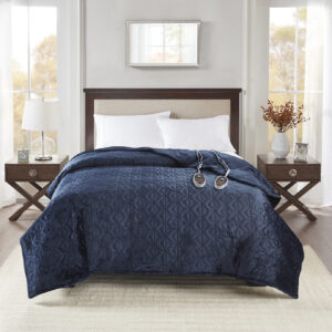 Quilted Plush Heated Blanket in Navy From Beautyrest