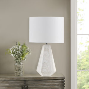 Flinn 23" Resin Table Lamp with Faux Wood Texture in Natural Whitewash From INK+IVY