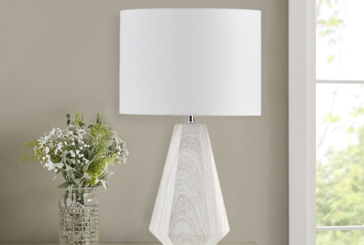 Flinn 23" Resin Table Lamp with Faux Wood Texture in Natural Whitewash From INK+IVY