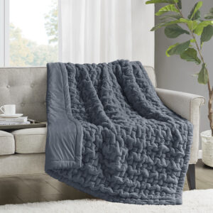 Ruched Fur Throw in Slate Blue From Madison Park