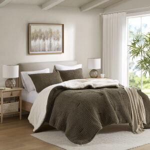 Riordan Waffle Knit Chenille Comforter Set in Brown From Madison Park