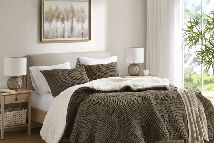 Riordan Waffle Knit Chenille Comforter Set in Brown From Madison Park