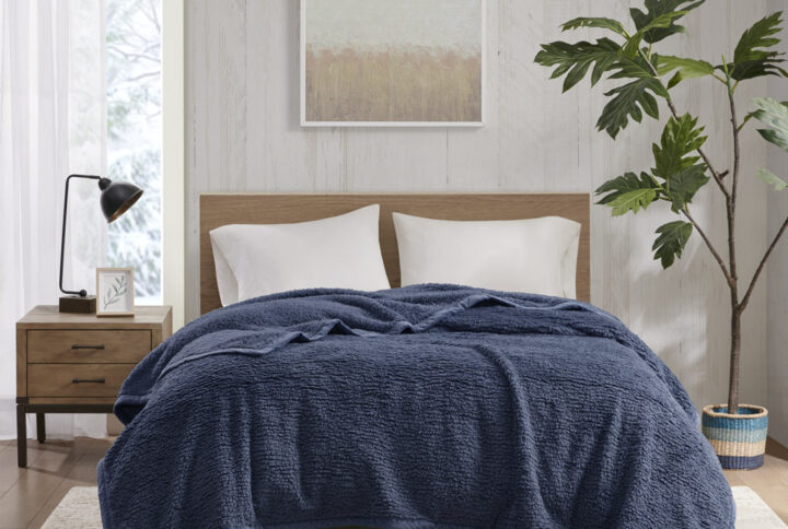 Burlington Berber Blanket in Navy From Woolrich