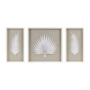 Sabal Framed Rice Paper Palm Leaves 3-piece Shadowbox Wall Decor Set in Off-White From Madison Park