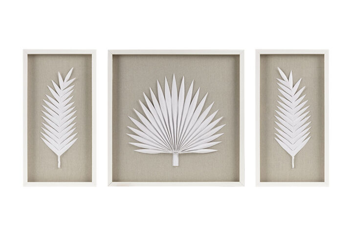 Sabal Framed Rice Paper Palm Leaves 3-piece Shadowbox Wall Decor Set in Off-White From Madison Park