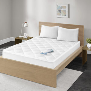 Quiet Nights 300 Thread Count Cotton Sateen Waterproof Mattress Pad in White From Madison Park