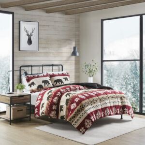 Tunbridge Print Sherpa Comforter Set in Red/Black From Woolrich