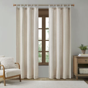 Beals Faux Linen Tab Top Fleece Lined Curtain Panel in Natural From Madison Park