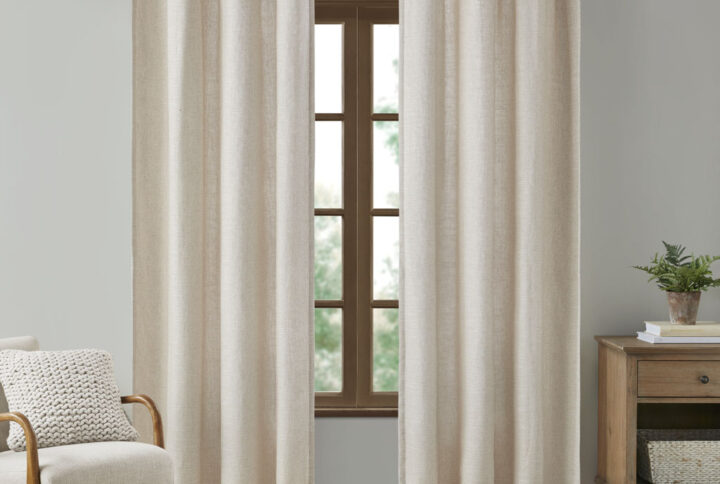 Beals Faux Linen Tab Top Fleece Lined Curtain Panel in Natural From Madison Park