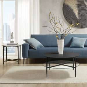 Caroline Round Coffee Table with Interchangeable Wood and Glass Top in Black From Martha Stewart