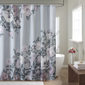 Charisma Cotton Floral Printed Shower Curtain in Grey From Madison Park