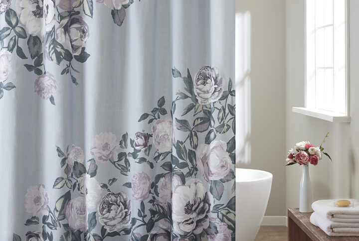 Charisma Cotton Floral Printed Shower Curtain in Grey From Madison Park