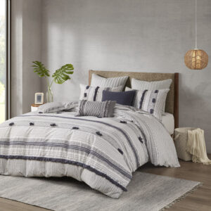 Cody 3 Piece Cotton Duvet Cover Set in Gray/Navy From INK+IVY