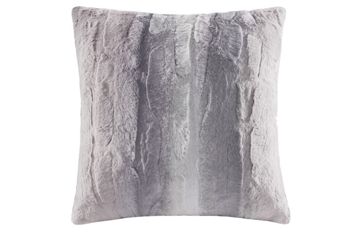 Zuri Faux Fur Square Pillow in Blush/Grey From Madison Park