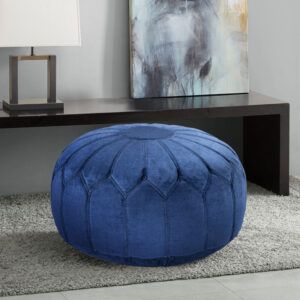 Kelsey Round Pouf Ottoman in Blue From Madison Park