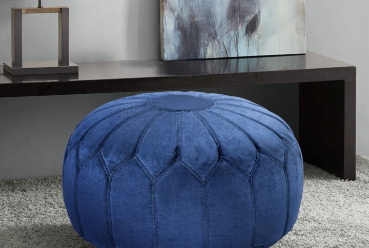 Kelsey Round Pouf Ottoman in Blue From Madison Park