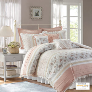 Dawn 9 Piece Cotton Percale Comforter Set in Blush From Madison Park