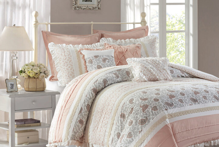 Dawn 9 Piece Cotton Percale Comforter Set in Blush From Madison Park