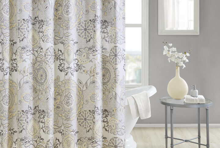 Isla Printed Cotton Shower Curtain in Yellow From Madison Park