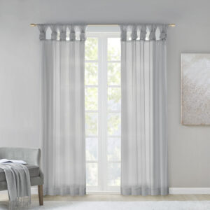 Ceres Twist Tab Voile Sheer Window Pair in Light Grey From Madison Park