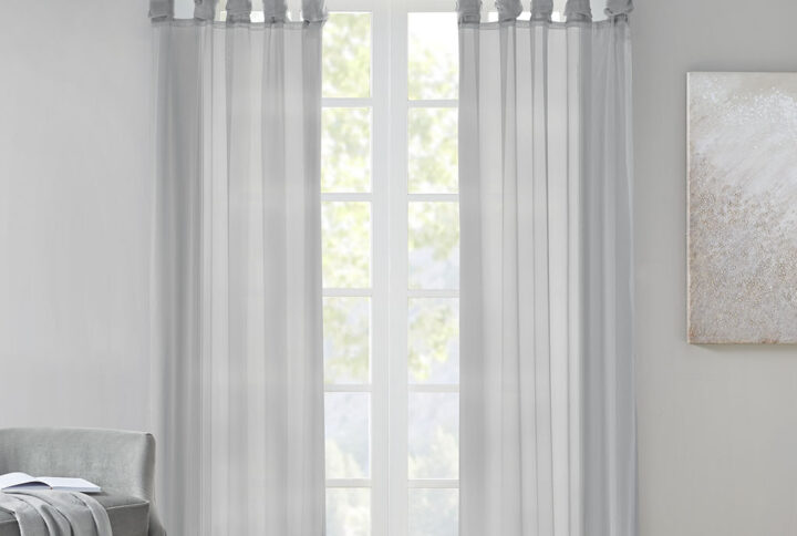 Ceres Twist Tab Voile Sheer Window Pair in Light Grey From Madison Park