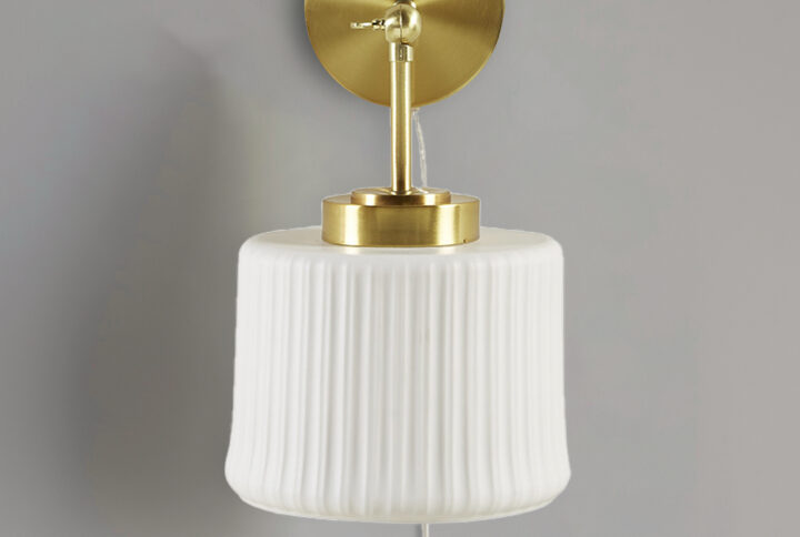 Luminex White Ceramic Wall Sconce with Adjustable Swing Arm in Gold/White From INK+IVY