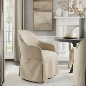 Salma Skirted Dining Arm Chair with Casters in Natural From Madison Park