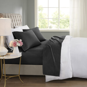 600 Thread Count Cooling Cotton Blend 4 PC Sheet Set in Black From Beautyrest