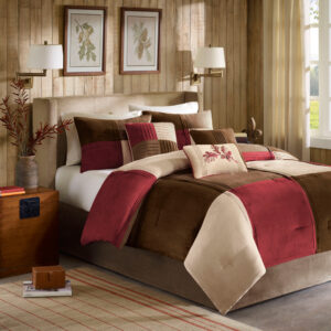 Jackson Blocks 7 Piece Microsuede Comforter Set in Red From Madison Park