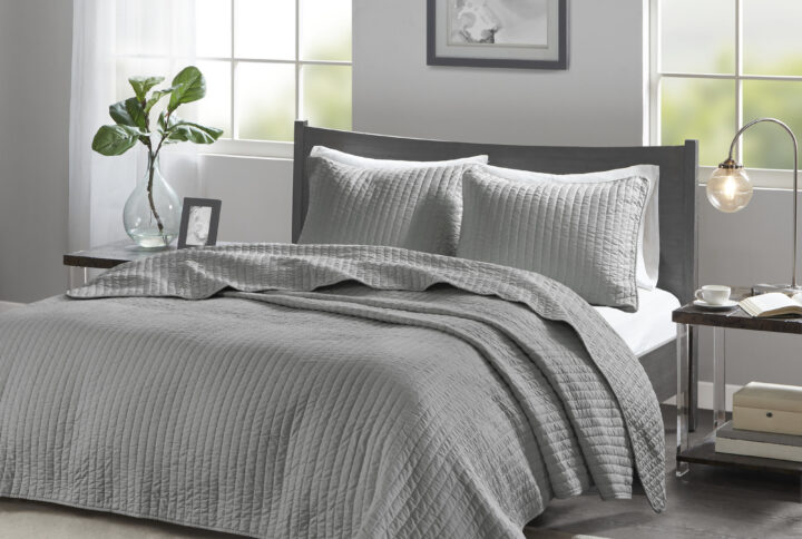 Keaton 3 Piece Quilt Set in Grey From Madison Park