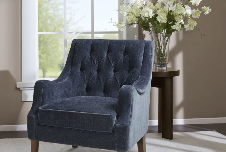 Qwen Button Tufted Accent Chair in Navy From Madison Park