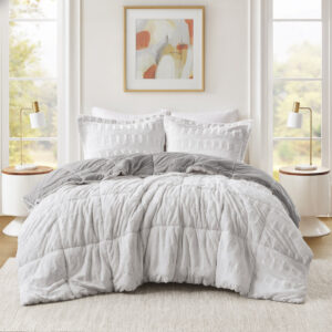 Gia Back Print Long Fur Comforter Mini Set in Gray/White From Madison Park