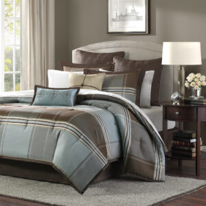 Lincoln Square 8 Piece Jaquard Comforter Set in Brown From Madison Park