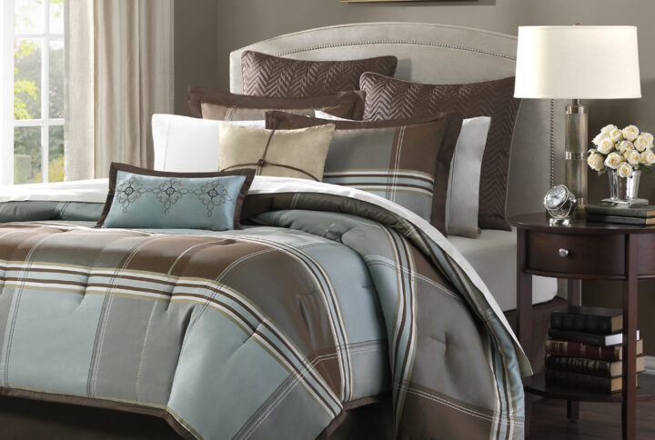 Lincoln Square 8 Piece Jaquard Comforter Set in Brown From Madison Park