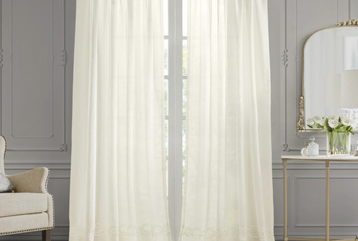 Cornelli Embroidery Curtain Panel (Single) in Ivory From Croscill Classics