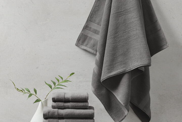 Plume 100% Cotton Feather Touch Antimicrobial Towel 6 Piece Set in Charcoal From Beautyrest