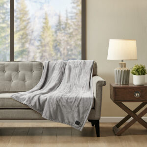 Plush Heated Throw with Built-In Control in Grey From True North by Sleep Philosophy