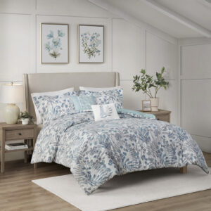 Bonnie 5 Piece Botanical Floral Seersucker Comforter Set in Blue From Madison Park