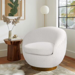 Jessel Shearling Sherpa Swivel Chair with Wood Base in Cream From INK+IVY