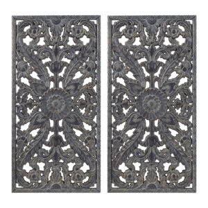 Botanical Panel Distressed Carved Wood 2-piece Wall Decor Set in Antique Blue From Madison Park