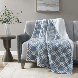 Printed Plush Heated Throw in Blue From Serta