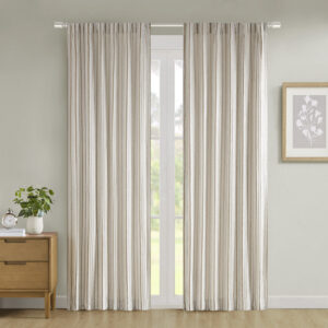 Taylor Clipped Jacquard Light Filtering Rod Pocket/Back Tab Single Curtain Panel in Natural From Madison Park