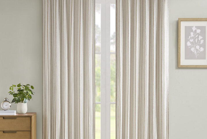 Taylor Clipped Jacquard Light Filtering Rod Pocket/Back Tab Single Curtain Panel in Natural From Madison Park