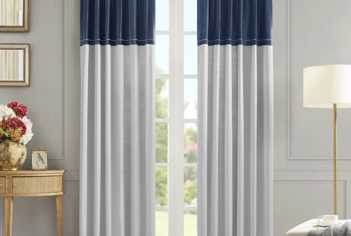 Vicenza Invertible Curtain Panel (Single) in Navy/Silver From Croscill Classics