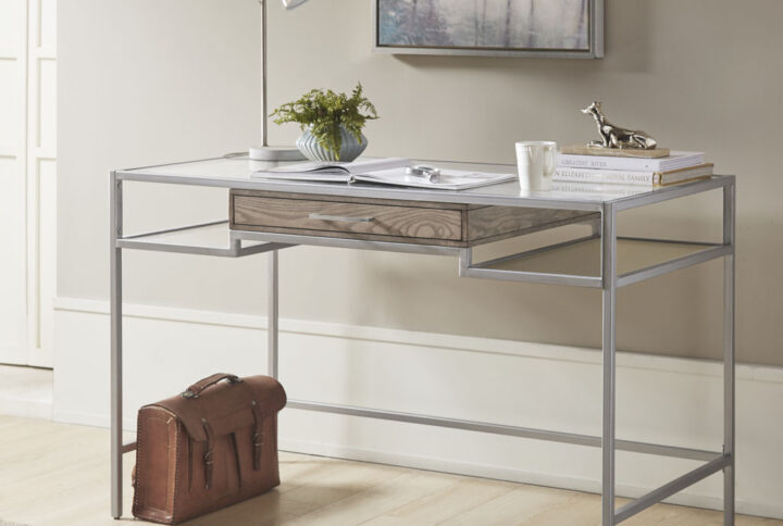 Adela Writing Desk in Antique Silver From Madison Park