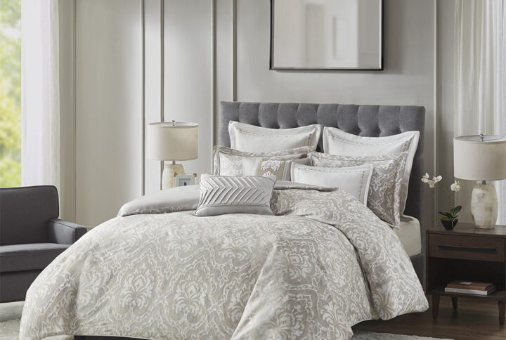 Manor Comforter King 9 Piece Set in Grey From Madison Park Signature