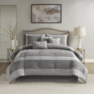 Dax 7 Piece Microsuede Comforter Set in Gray From Madison Park