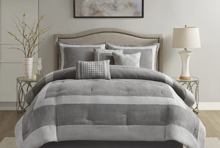 Dax 7 Piece Microsuede Comforter Set in Gray From Madison Park