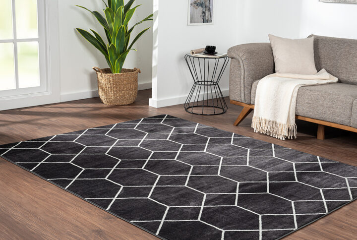 Averie Trellis Geometric Woven Area Rug in Black/Cream From Madison Park