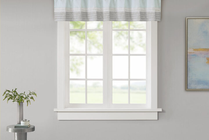 Amherst Polyoni Pintuck Valance in Aqua From Madison Park